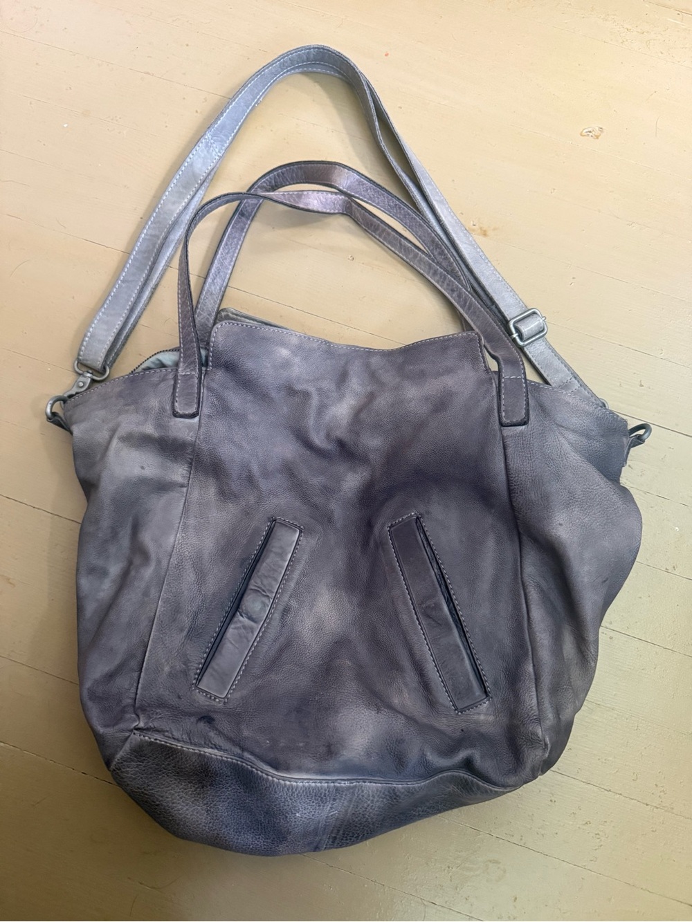 Free People Washed Gray Leather Shoulder Tote